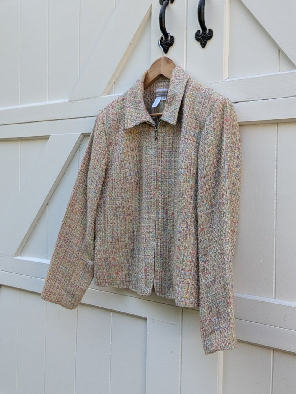 Coldwater Creek Pastel Multicolor Confetti Woven Tweed Zip Jacket Blazer 14
